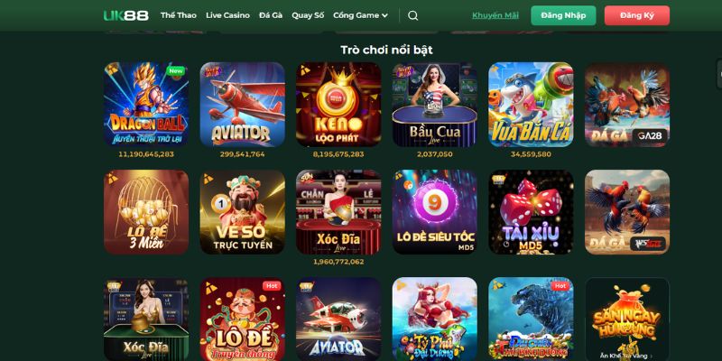 Kho game đa dạng tại nhà cái UK88