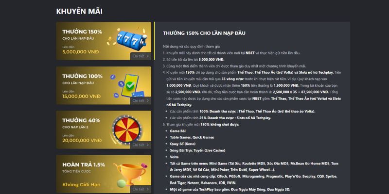 Chương trình khuyến mãi chỉ có tại nhà cái NBET
